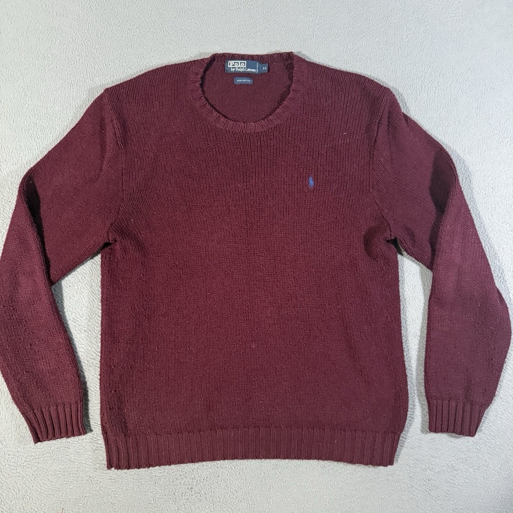 Vintage Polo By Ralph Lauren Cotton Crewneck‎ Sweater Burgundy Red Size XL Mens